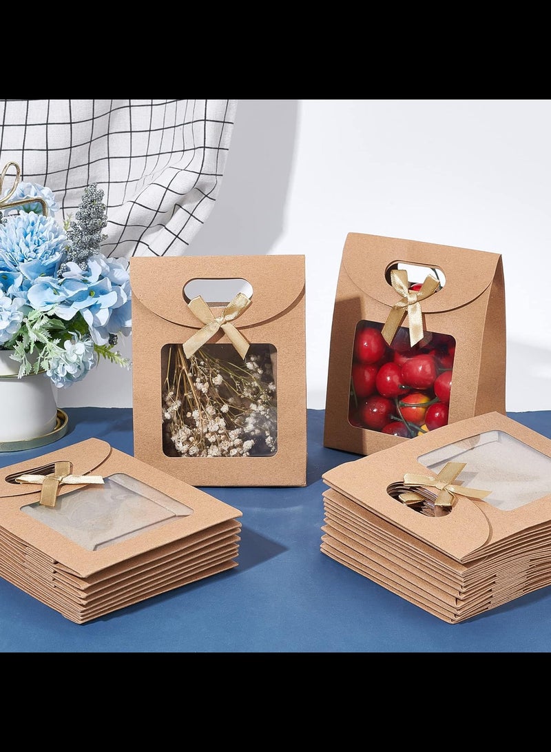 Generic 12 Pcs MINI Kraft Paper Bags with Window,Stand Up Gift Bag With Handles Brown Gift Bag with Clear Window for Candy Cookies Packaging Wedding Store Retail,12x6x16cm  - Image 2