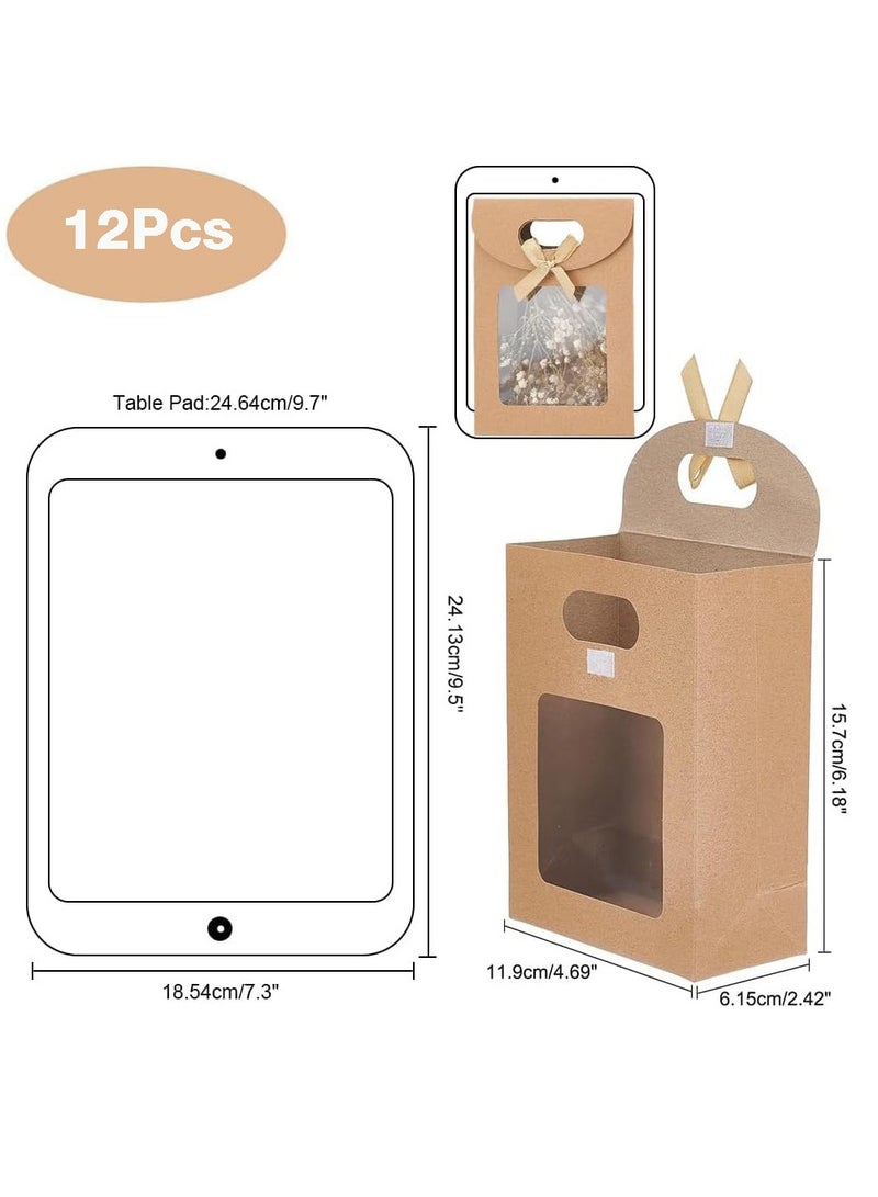 Generic 12 Pcs MINI Kraft Paper Bags with Window,Stand Up Gift Bag With Handles Brown Gift Bag with Clear Window for Candy Cookies Packaging Wedding Store Retail,12x6x16cm  - Image 4