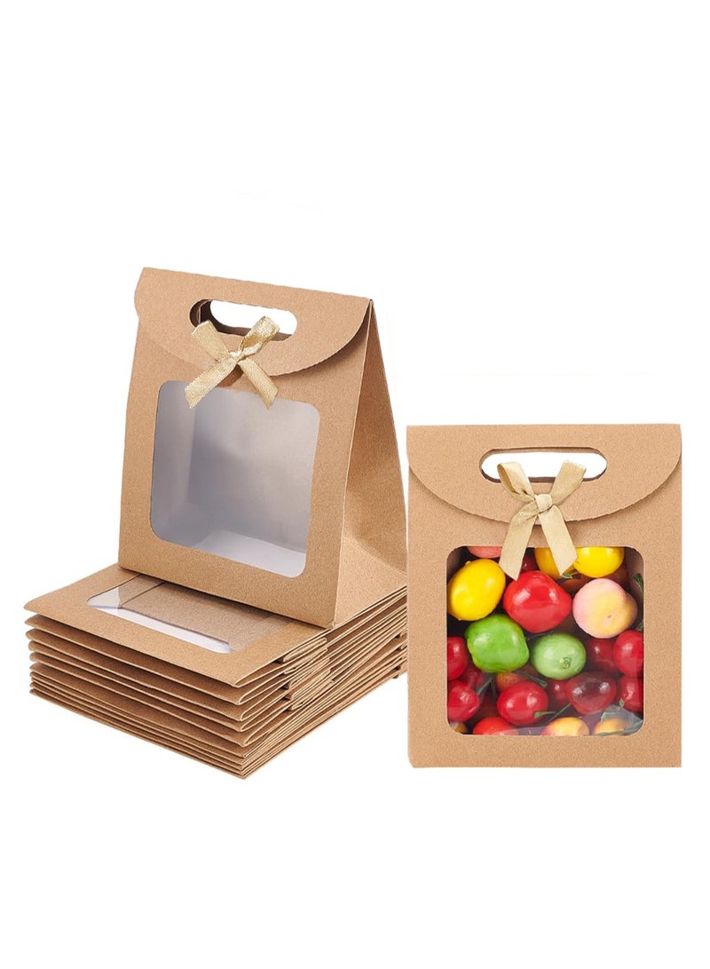 Generic 12 Pcs MINI Kraft Paper Bags with Window,Stand Up Gift Bag With Handles Brown Gift Bag with Clear Window for Candy Cookies Packaging Wedding Store Retail,12x6x16cm  - Image 1
