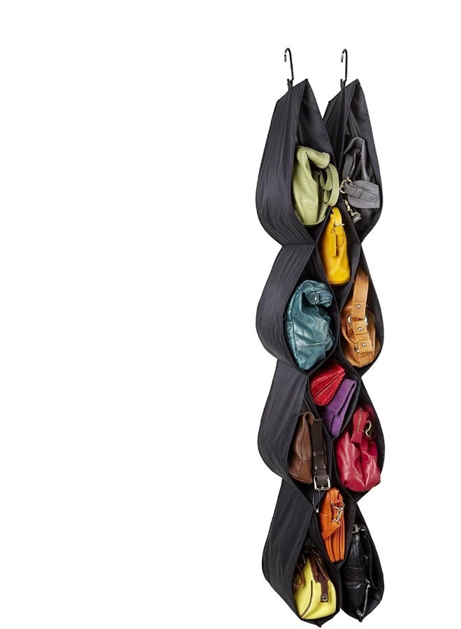 12 Pockets Handbag Hanging Purse Storage Pocketta Plastic Closet Organizer Bag Holder Organizer Closet Rack Hangers Save Space Black  - Image 2