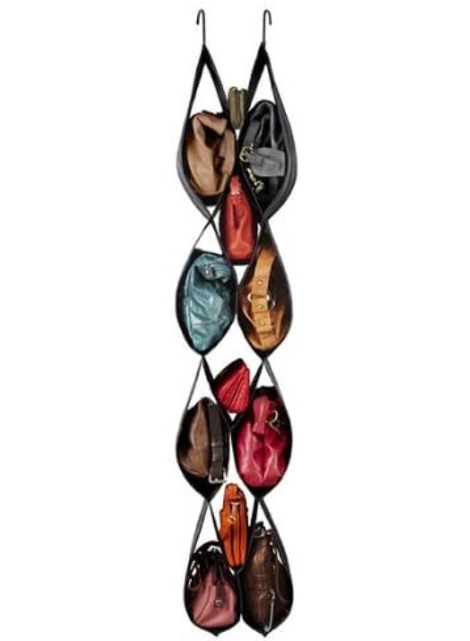 12 Pockets Handbag Hanging Purse Storage Pocketta Plastic Closet Organizer Bag Holder Organizer Closet Rack Hangers Save Space Black  - Image 1