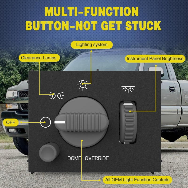 Nilight Headlight Dimmer Switch Compatible with 1999 2000 2001 2002 Suburban Tahoe GMC Sierra 1500 2500 Chevy Silverado 3500 with Yellowish LED Light - Image 5