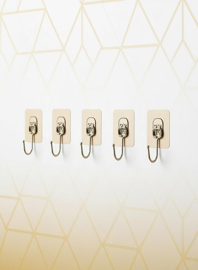 VARENYYA Self Adhesive Hooks, Stainless Steel & Golden Kadi Sticker Hooks, Clear Stick on Hooks for Home, Bathroom, Kitchen & Office (Golden, Pack of 5) - Image 1