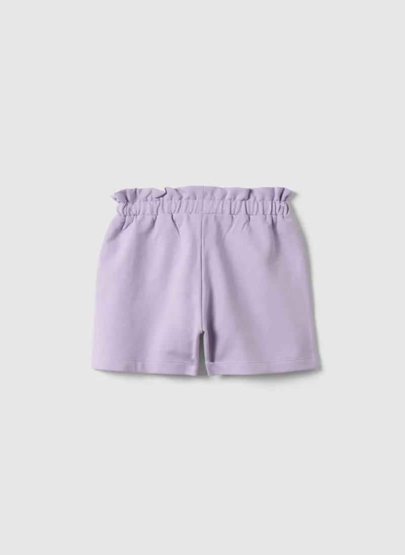 او في اس OVS Girls' Purple Pure Cotton Shorts Regular Fit With Stitch