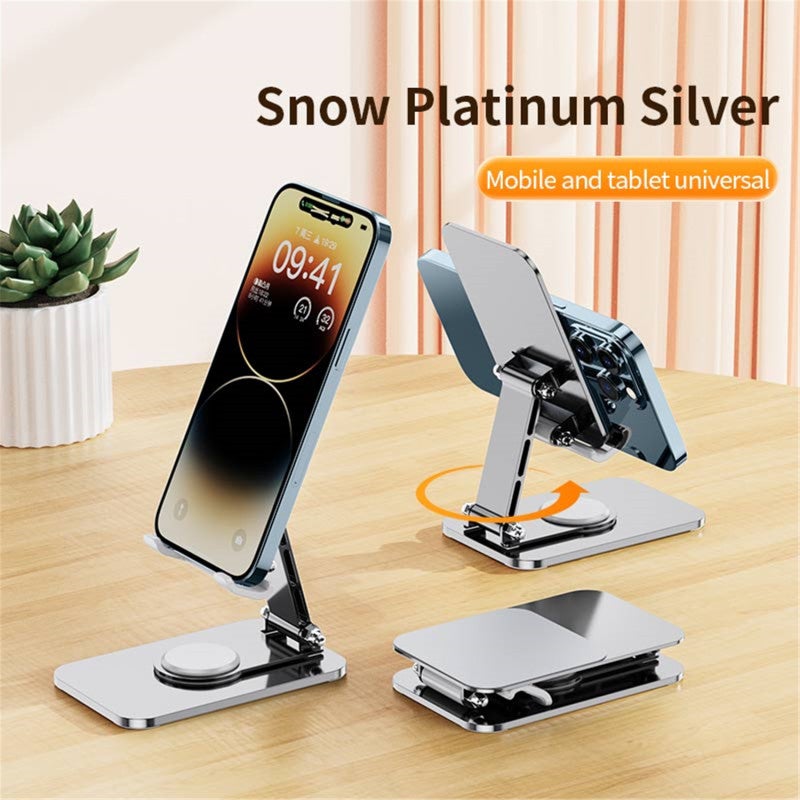 Aluminum Alloy Phone Stand: 360° Rotating Base - Foldable Flat Design Tablet Stand for Business Travel, Home Office - Image 2
