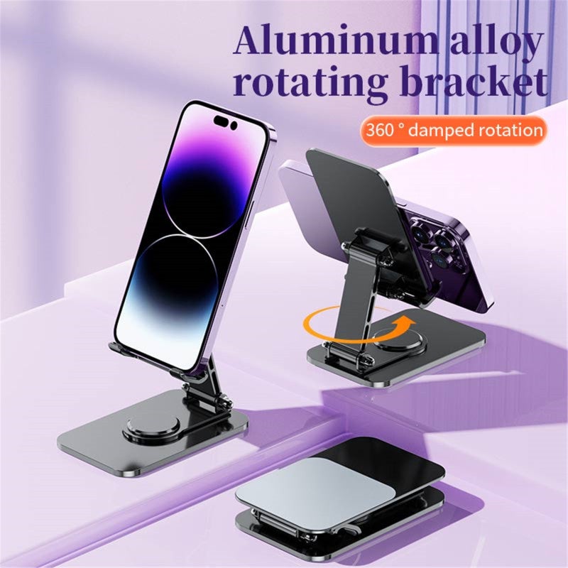 Aluminum Alloy Phone Stand: 360° Rotating Base - Foldable Flat Design Tablet Stand for Business Travel, Home Office - Image 3