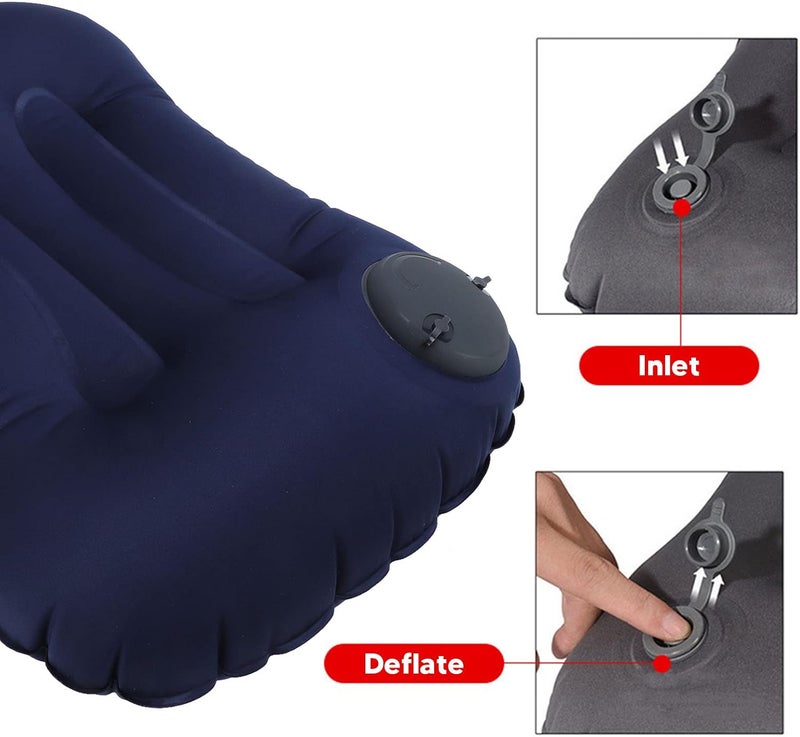 Inflatable Pillow Waist Back Cushion, Air Pillow for Travel Sleeping, Auto Inflation Ergonomic Design with Storage Bag, Foldable Neck and Lumbar Support for Office (Dark Blue) - Image 2