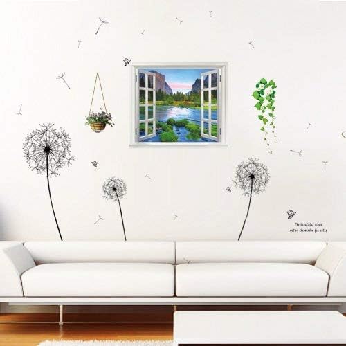 WALPLUS Wall Stickers Black Dandelion  3D River View Sticker Removable SelfAdhesive Mural Art Decals Vinyl Home Decoration DIY Living Bedroom Office Dcor Wallpaper Kids Room Gift MultiColour - Image 2