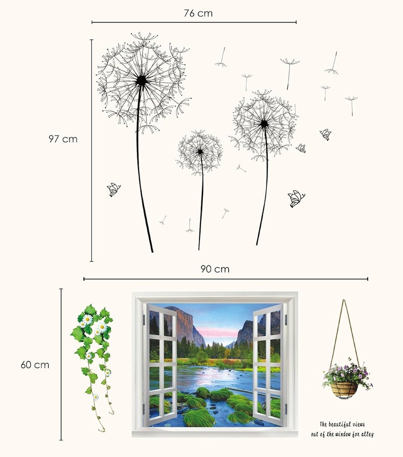 WALPLUS Wall Stickers Black Dandelion  3D River View Sticker Removable SelfAdhesive Mural Art Decals Vinyl Home Decoration DIY Living Bedroom Office Dcor Wallpaper Kids Room Gift MultiColour - Image 5