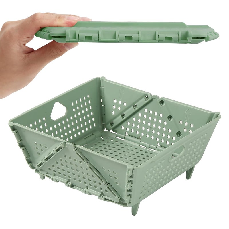 DOPMEP Versatile Plastic Collapsible Colander Set of 2 Foldable Drain Basket with Resting Feet Kitchen Food Strainer for Pasta Fruit Vegetables SpaceSaving BPAFree Dishwasher Safe Green - Image 1