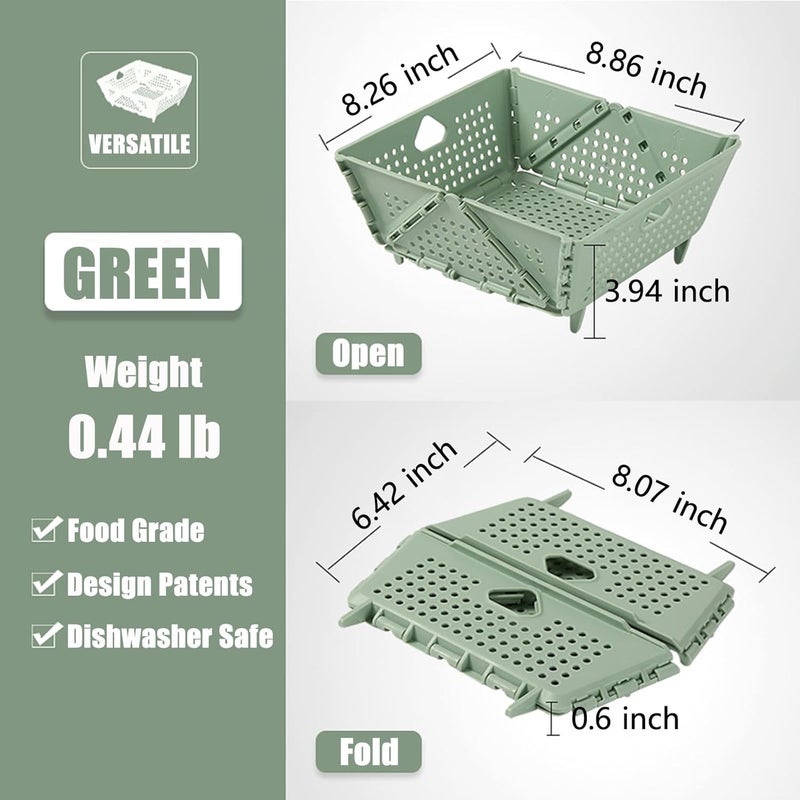 DOPMEP Versatile Plastic Collapsible Colander Set of 2 Foldable Drain Basket with Resting Feet Kitchen Food Strainer for Pasta Fruit Vegetables SpaceSaving BPAFree Dishwasher Safe Green - Image 2