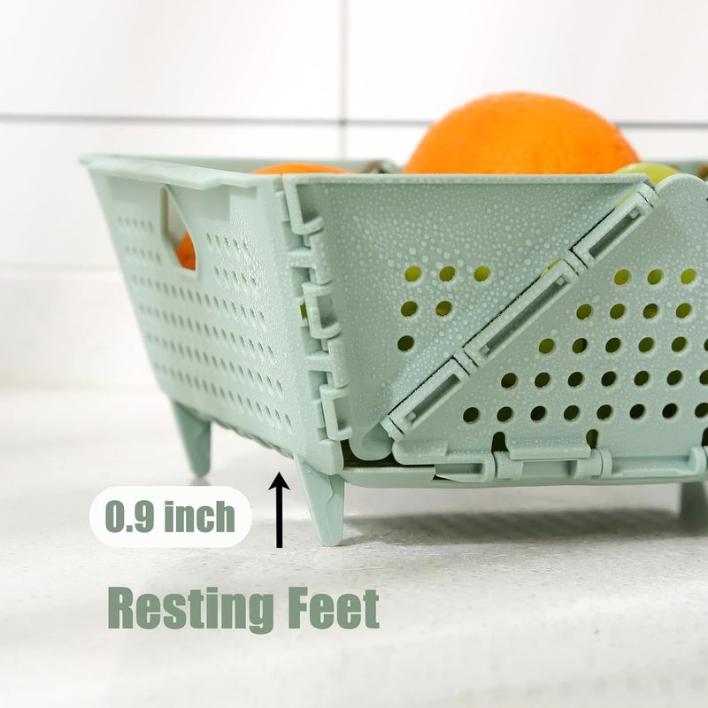 DOPMEP Versatile Plastic Collapsible Colander Set of 2 Foldable Drain Basket with Resting Feet Kitchen Food Strainer for Pasta Fruit Vegetables SpaceSaving BPAFree Dishwasher Safe Green - Image 3