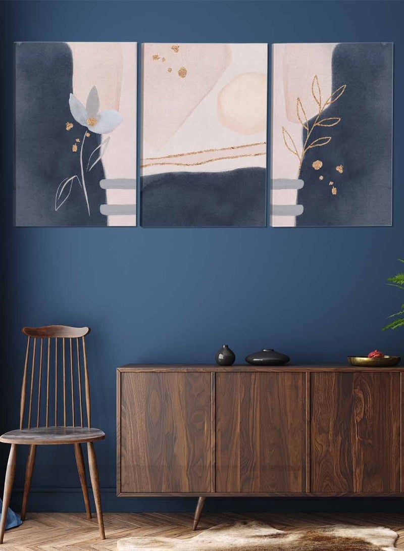 LOWHA Set Of 3 Framed Canvas Wall Arts Stretched Over Wooden Frame Flowers Abstract Paintings For Home Living Room Office Decor - Image 2