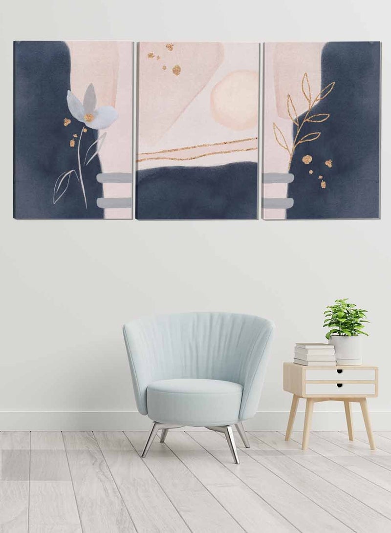 LOWHA Set Of 3 Framed Canvas Wall Arts Stretched Over Wooden Frame Flowers Abstract Paintings For Home Living Room Office Decor - Image 1