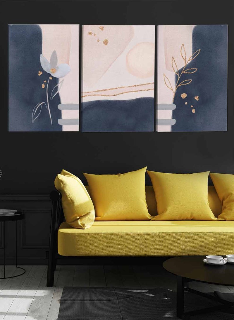 LOWHA Set Of 3 Framed Canvas Wall Arts Stretched Over Wooden Frame Flowers Abstract Paintings For Home Living Room Office Decor - Image 3