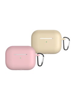 2022 New For Airpods Pro 2nd Generation Case Cover dustproof with hook anti-lost Protector for AirPods Pro2 Waterproof Cases Beige with Pink (set of 2)