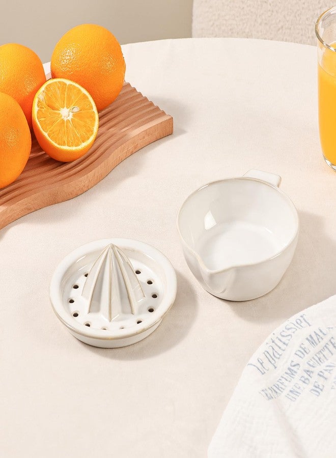 Tuioyoc Ceramic Citrus Lemon Orange Juicer Manual Squeezer, Hand Juicer Reamer Rotation Press with 6.8oz Bowl & Strainer Lid, Spout, Handle, Dishwasher Safe, Easy to Clean (White) - Image 3