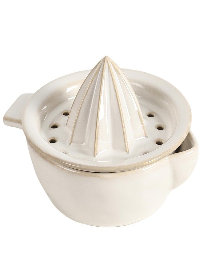 Tuioyoc Ceramic Citrus Lemon Orange Juicer Manual Squeezer, Hand Juicer Reamer Rotation Press with 6.8oz Bowl & Strainer Lid, Spout, Handle, Dishwasher Safe, Easy to Clean (White) - Image 1