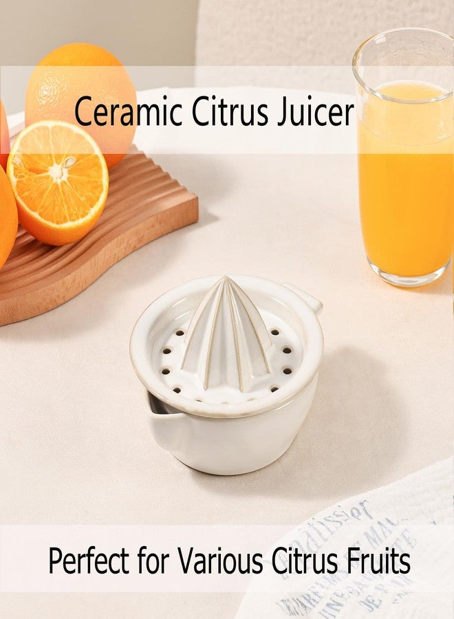 Tuioyoc Ceramic Citrus Lemon Orange Juicer Manual Squeezer, Hand Juicer Reamer Rotation Press with 6.8oz Bowl & Strainer Lid, Spout, Handle, Dishwasher Safe, Easy to Clean (White) - Image 4