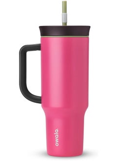 Owala Stainless Steel Triple Layer Insulated Travel Tumbler with Spill Resistant Lid, Straw, and Carry Handle, BPA Free, 40 oz, Pink (Watermelon Breeze)