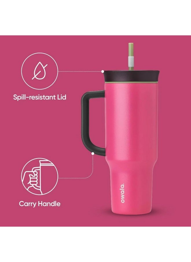 Owala - Owala Stainless Steel Triple Layer Insulated Travel Tumbler with Spill Resistant Lid, Straw, and Carry Handle, BPA Free, 40 oz, Pink (Watermelon Breeze) - Image 1