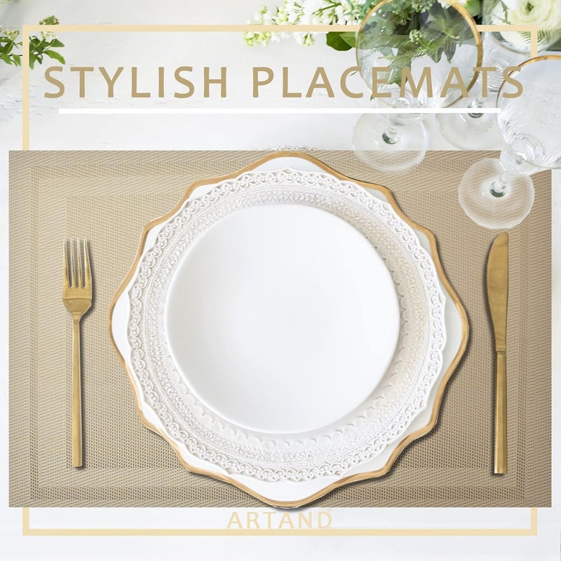 DACHUI Placemats Set of 6, Linen Look Woven Place Mats, Water Resistant, Heat Resistant, Washable, Durable Table Mats (Beige) - Image 2