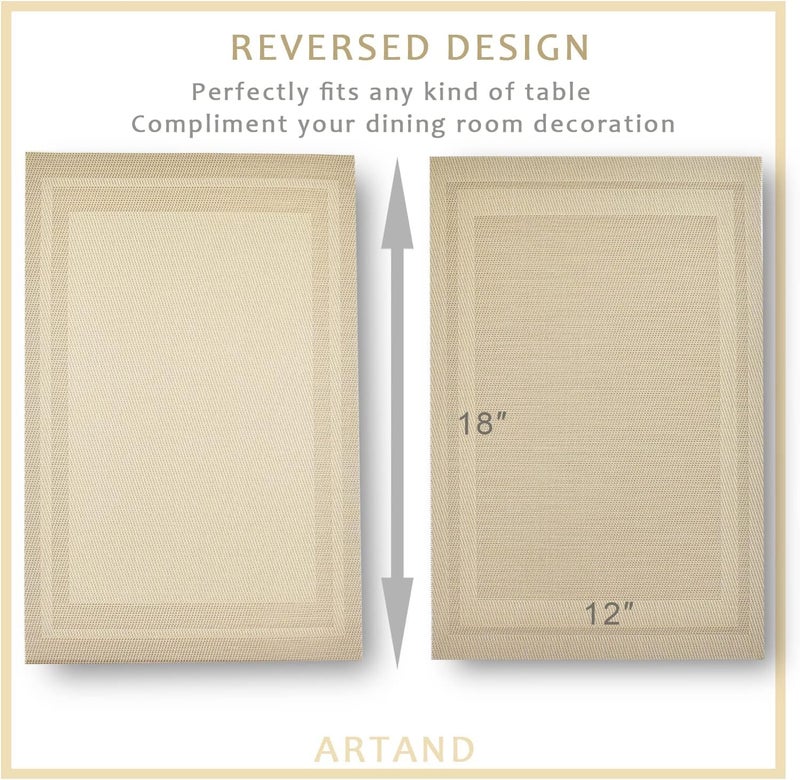 DACHUI Placemats Set of 6, Linen Look Woven Place Mats, Water Resistant, Heat Resistant, Washable, Durable Table Mats (Beige) - Image 3