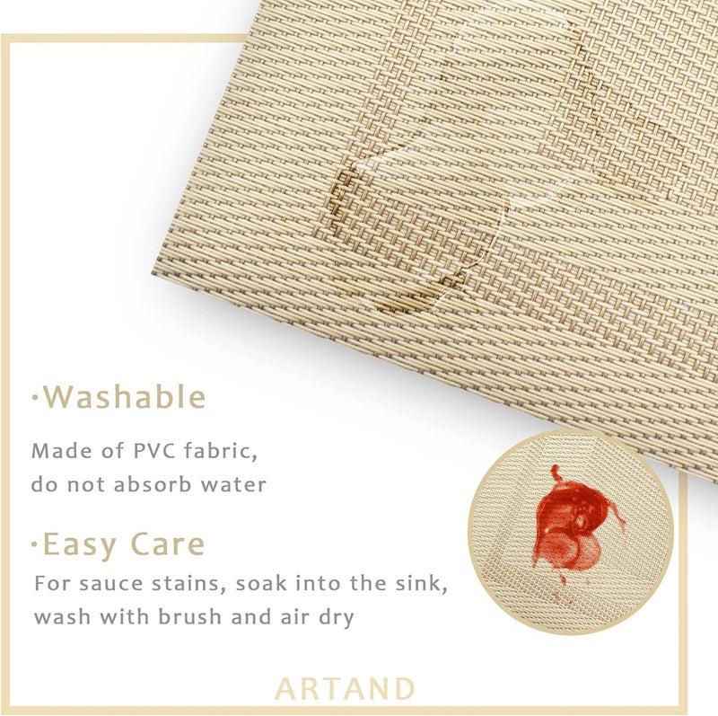 DACHUI Placemats Set of 6, Linen Look Woven Place Mats, Water Resistant, Heat Resistant, Washable, Durable Table Mats (Beige) - Image 4