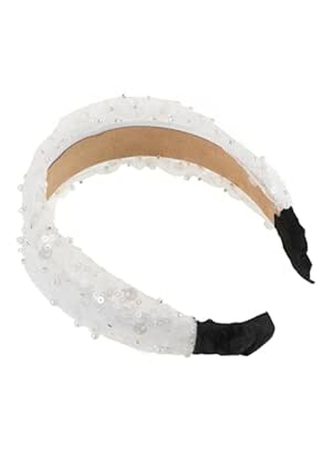 White Crystal Pearl Beaded Hairband Korean Style Headband for Wedding Daily Wear - Image 1