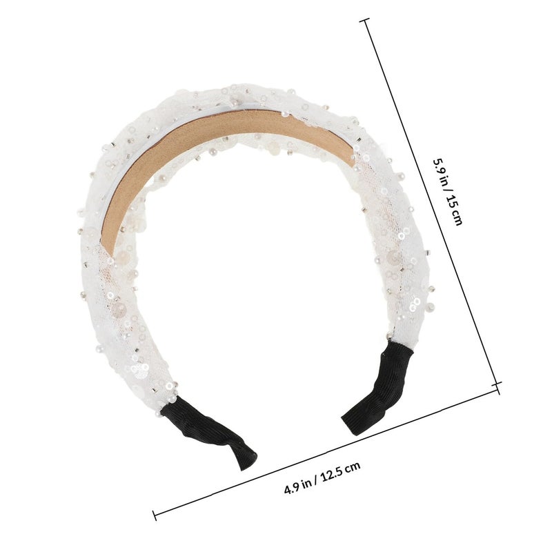 White Crystal Pearl Beaded Hairband Korean Style Headband for Wedding Daily Wear - Image 3