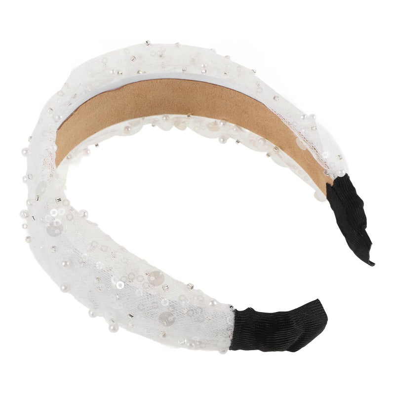 White Crystal Pearl Beaded Hairband Korean Style Headband for Wedding Daily Wear - Image 2