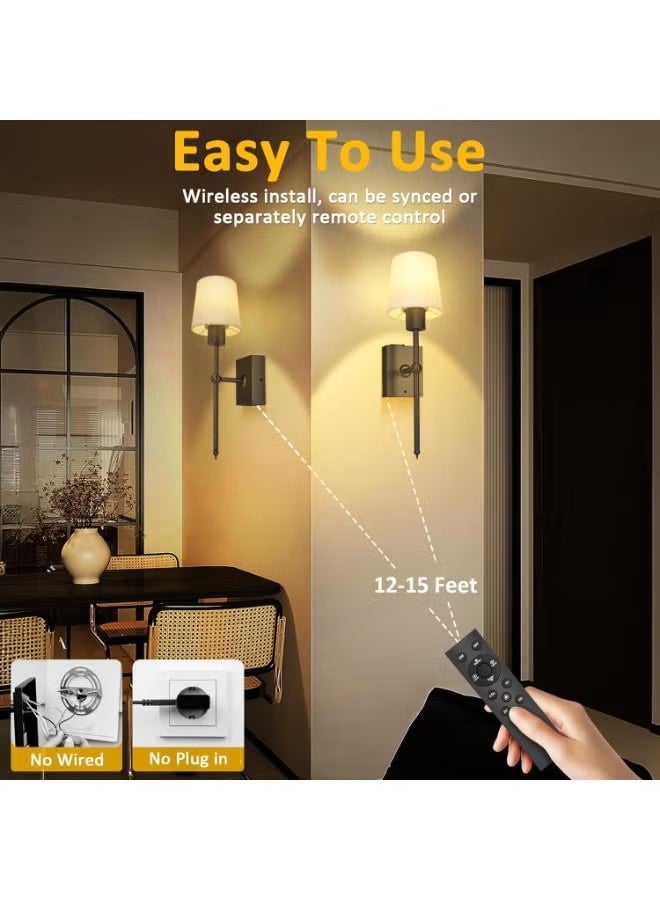 Monda 2 Pack Smart Wall Sconces, Rechargeable Battery LED Wall Lamps with Remote Control, Wall Mounted Sconce for Mirror Hallway Kitchen Bedroom Living Room Bathroom - Image 2