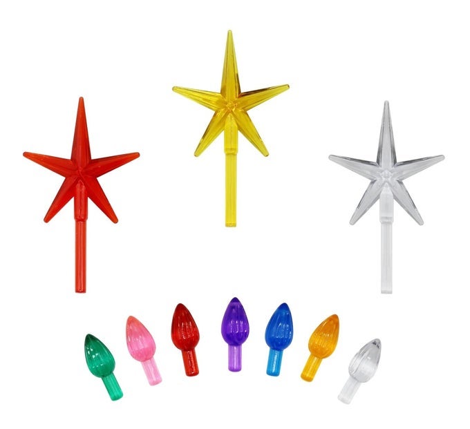 CERAMIC CHRISTMAS TREE REPLACEMENT LIGHTS MEDIUM TWIST LIGHT ORNAMENTS 100 PC MULTI COLORS PLUS 3 TREE TOPPER STARS