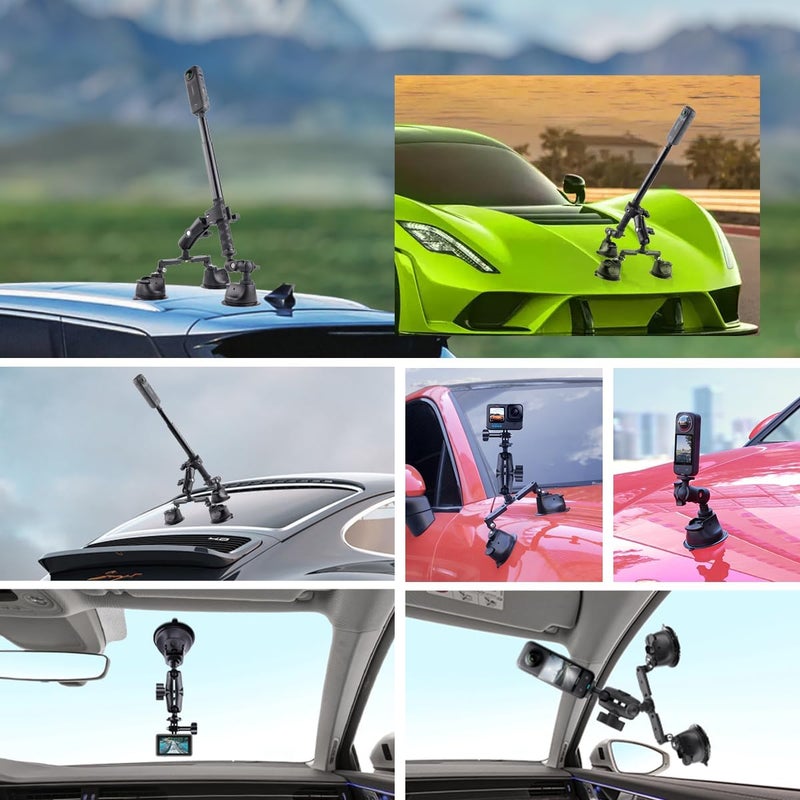 Universal Suction Car Mount with 44-Inch Extensible Selfie Stick Compatible with GoPro Insta360 x4 x3 x2 x One RS R and Action Cameras Also for Windshield Roof Bike & Motorcycle - Image 2