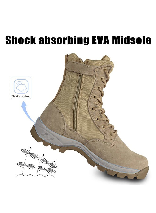 LUDEY Lightweight Military Tactical Boots for Men Durable YKK Side Zipper Police Army Combat Jungle Breathable Comfortable Duty Boots, Tan(ykk Side Zipper), 7.5 - Image 5