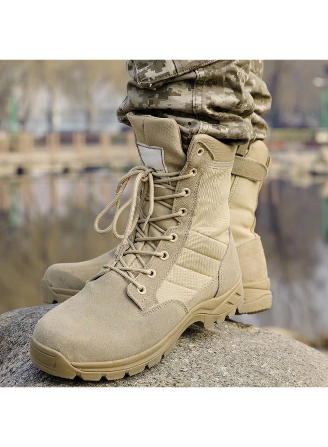 LUDEY Lightweight Military Tactical Boots for Men Durable YKK Side Zipper Police Army Combat Jungle Breathable Comfortable Duty Boots, Tan(ykk Side Zipper), 7.5 - Image 2