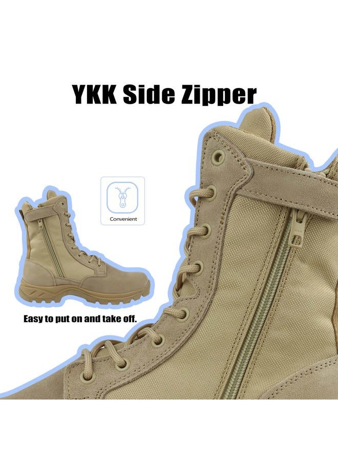 LUDEY Lightweight Military Tactical Boots for Men Durable YKK Side Zipper Police Army Combat Jungle Breathable Comfortable Duty Boots, Tan(ykk Side Zipper), 7.5 - Image 4