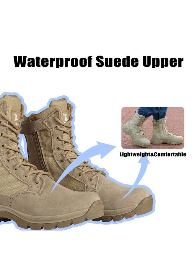LUDEY Lightweight Military Tactical Boots for Men Durable YKK Side Zipper Police Army Combat Jungle Breathable Comfortable Duty Boots, Tan(ykk Side Zipper), 7.5 - Image 3