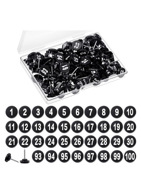100 Pcs Numbered Push Pin Tacks 100 Sequential Pins Thumb Tacks Flat Tacks Push Pins with Numbers 11 mm Diameter 16 mm Length Thumbtacks for Maps Presentations Photo Poster