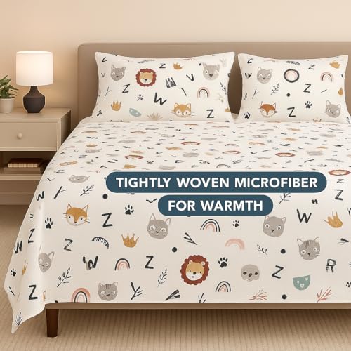 ARLinen Kids Alphabet Cartoon King Size Bedsheet – Ultra-Soft Microfiber ABC Print Bed Sheet with 2 Pillow Covers, Alphabet Adventure Theme - Image 3