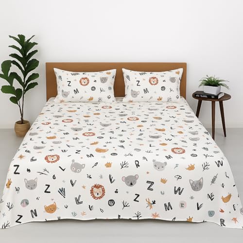 ARLinen Kids Alphabet Cartoon King Size Bedsheet – Ultra-Soft Microfiber ABC Print Bed Sheet with 2 Pillow Covers, Alphabet Adventure Theme - Image 1