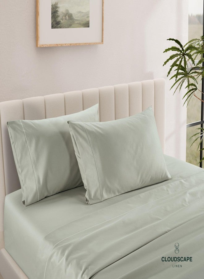 CloudScape Linen 100% Egyptian Cotton Pillow Cases Queen Size - 2 Pcs, 1000 Thread Count Egyptian Cotton, Luxury Bed Pillow Covers, Suitable for Home,Hotels, Hospital Use, 20x26, Mineral - Image 3