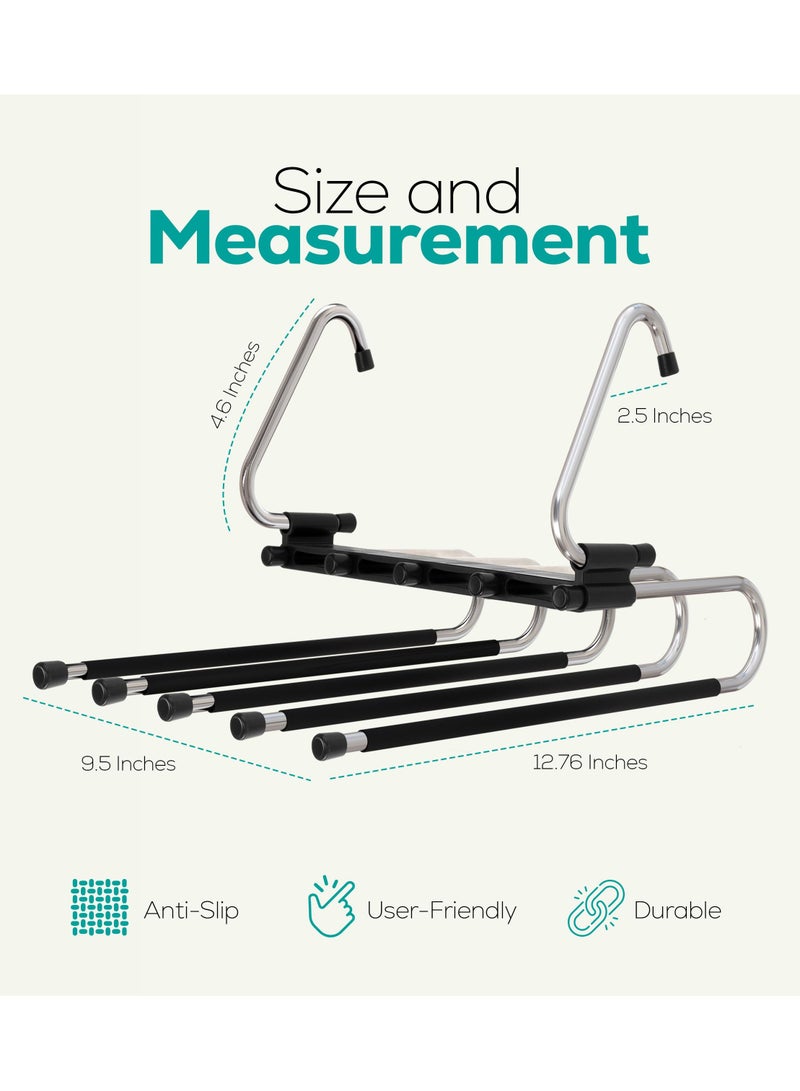 Cuken 2 Pack Pants Hangers Space Saving, Space Saving Hangers Or Closet Organizer for Clothes, Scarf, Pants, Skirt with S, Type Stainless Steel Hook, Anti, Slip Design (Black) - Image 2
