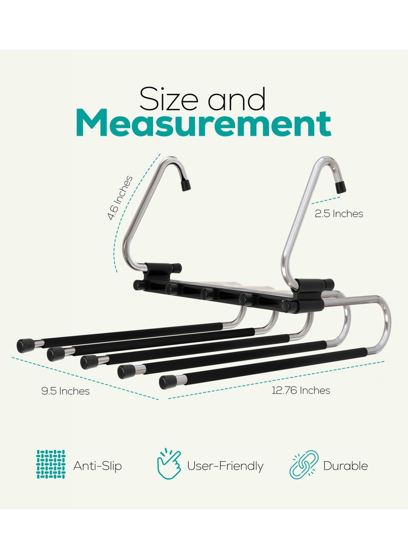 Cuken 2 Pack Pants Hangers Space Saving, Space Saving Hangers Or Closet Organizer for Clothes, Scarf, Pants, Skirt with S, Type Stainless Steel Hook, Anti, Slip Design (Black)  - Image 2