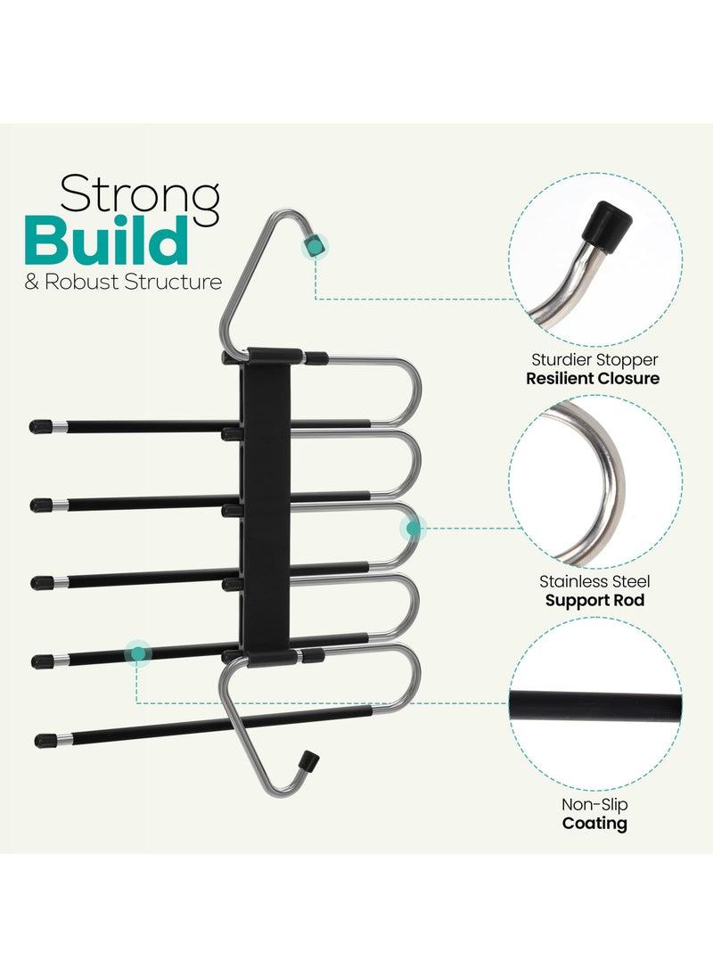 Cuken 2 Pack Pants Hangers Space Saving, Space Saving Hangers Or Closet Organizer for Clothes, Scarf, Pants, Skirt with S, Type Stainless Steel Hook, Anti, Slip Design (Black)  - Image 4