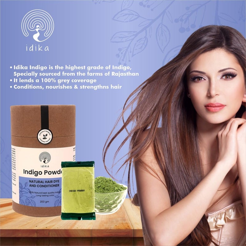 Idika Indigo Powder For Hair Natural Herbal Solution For Grey Hair Bio Organic Protects hair from Damage ChemicalFree Indigo Powder for Natural Hair Coloring Men Women Pack of 4 - Image 5
