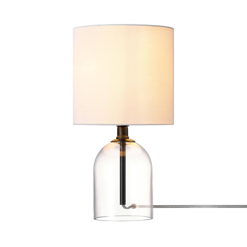 Globe Electric 15Inch Table Lamp Glass Base Matte Black White Linen Shade Rotary Switch on Socket 61000141 - Image 2