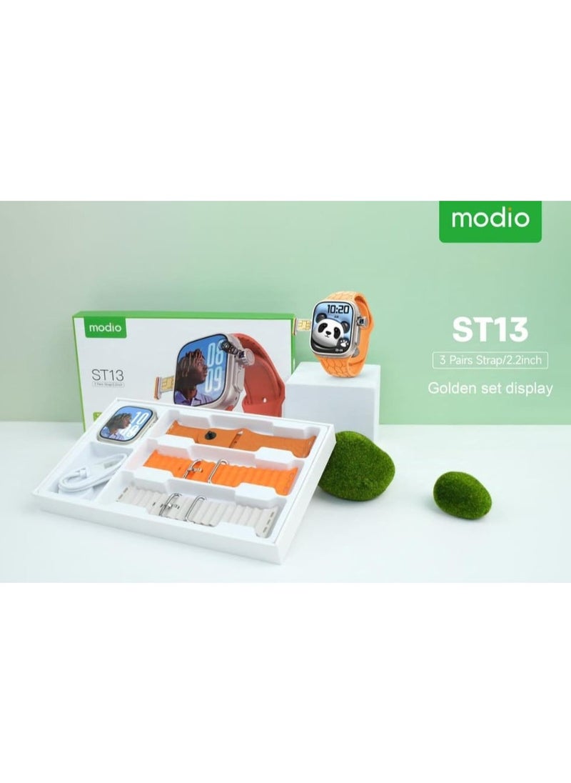 modio - Modio ST13 Smart Watch With 2.2 Inch Full Screen Display Sim Card Slot and 3 Pair Straps and Charging Cable Designed For Ladies and Gents - Image 1