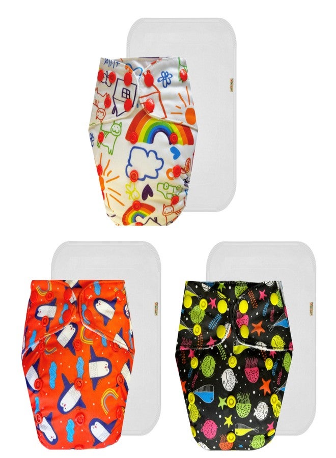 Dumbledo Premium Cloth Diaper with Cotton Insert (Pack of 3) | Snug Fit | Breathable | Adjustable Snaps | Perfect for Indian Summers | 3 Months - 3 Years | Unisex Baby - Image 1