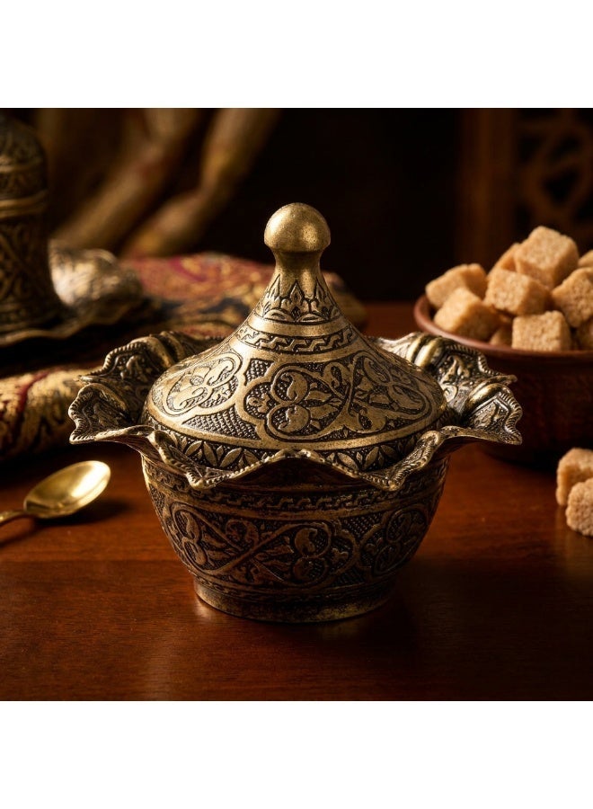 سكرية نحاس بالطراز العثماني مع غطاء - لون برونزي ساحر وتصميم أنيق، صناعة تركية - Image 3